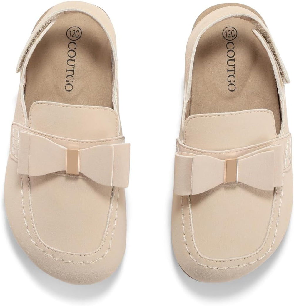 Coutgo Suede Clogs for Girls Bow Cork Footbed Comfortable Slip On Mules