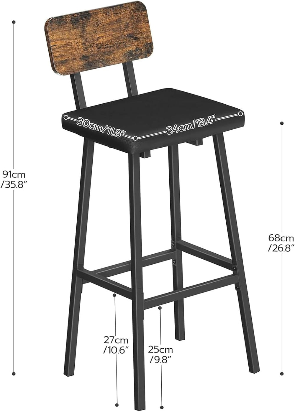 HOOBRO Black Bar Stools, Set of 2 PU Upholstered Tall Bar Stools, Kitchen Bre...