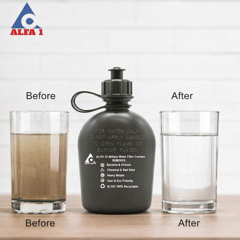 ALFA1 OD GI Military Water Filter Canteen w/Cap, Filter, & Body