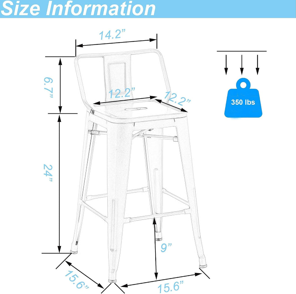 Changjie Furniture Industrial Metal Bar Stools with Backs Set of 4, Counter H...