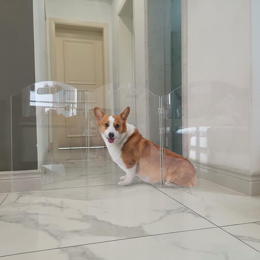 Clear Acrylic Freestanding Dog Gates for the House – Folding 3-Panel Pet Gate...