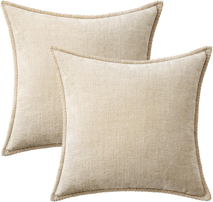MIULEE Decorative Euro Sham Pillow Covers 24x24 Inch Beige 2 Pack