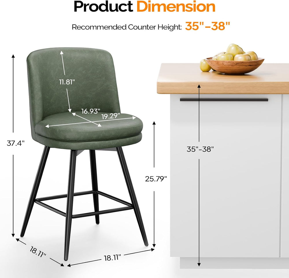 VINGLI 26" H Swivel Barstools Set of 1, PU Faux Leather Upholstered Coun...