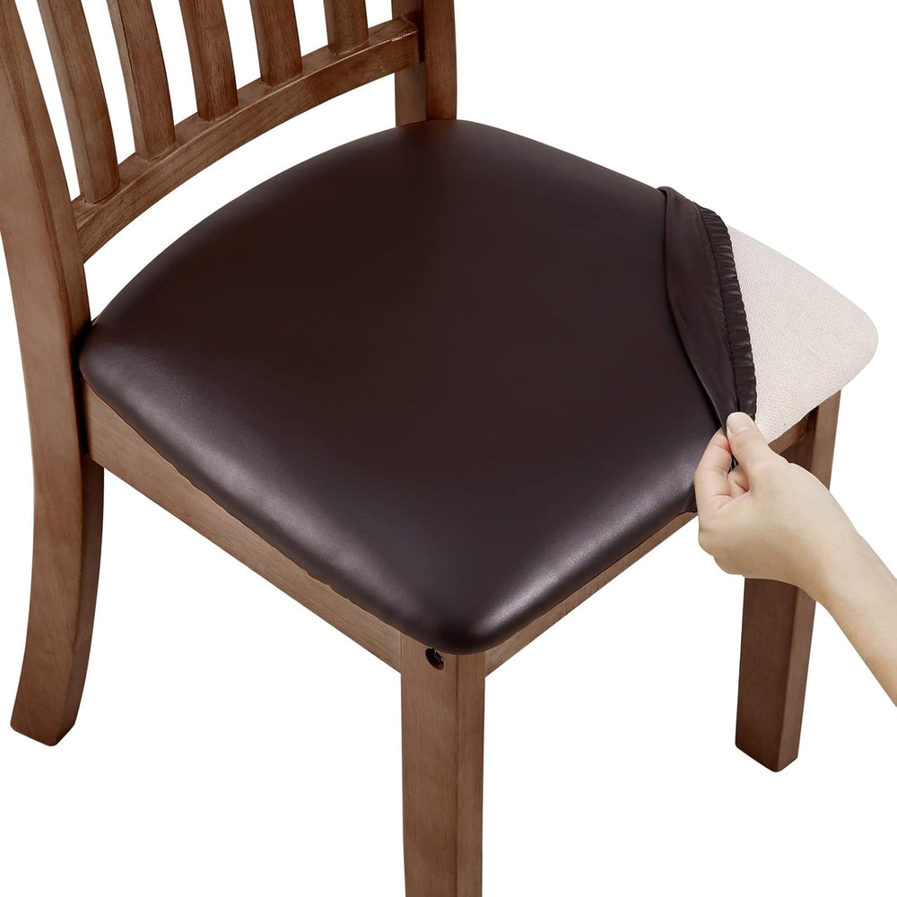 Fuloon Dining Chair Seat Covers 6 PCS, Solid Pu Leather Waterproof Seat Cushi...