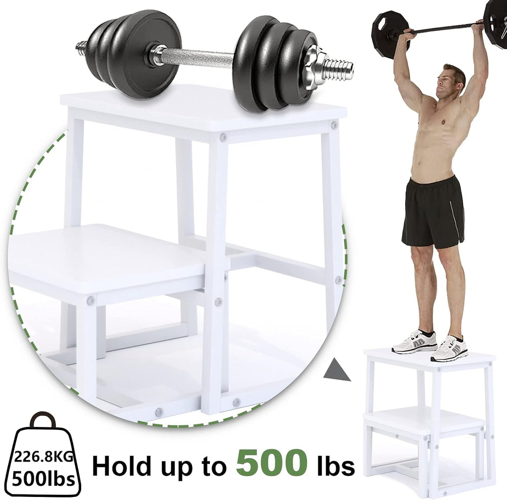 2 Step Stool for Adults Wooden Step Stool with 500 Lbs, White