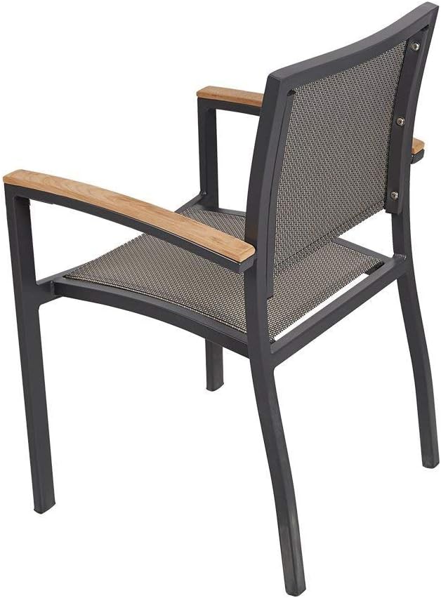 4 Pack Stackable Indoor/Outdoor Patio Dining Chairs with Teak Armrest,Textile...