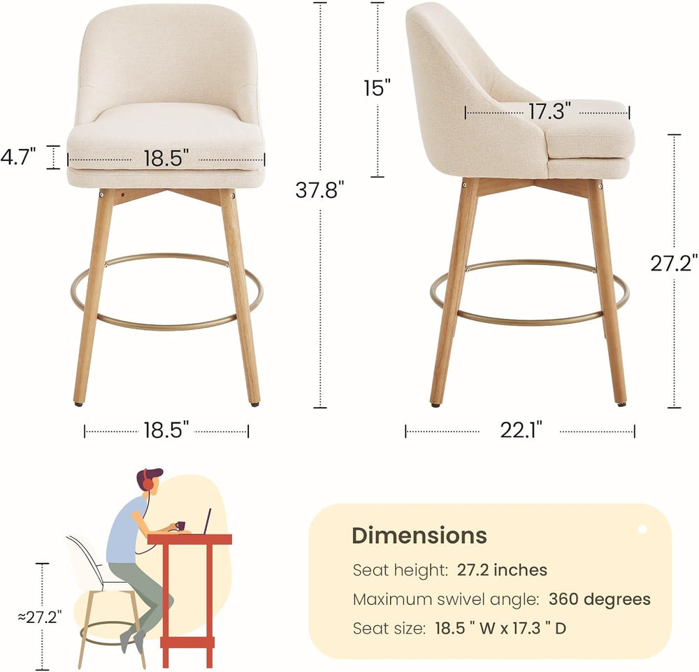 kinmars Swivel Counter Height Bar Stools Set of 3, 27", Sand