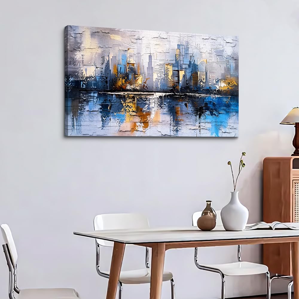 KELIYUAN Abstract Canvas Wall Art Painting Yellow Blue Mural Abstract Wall De...