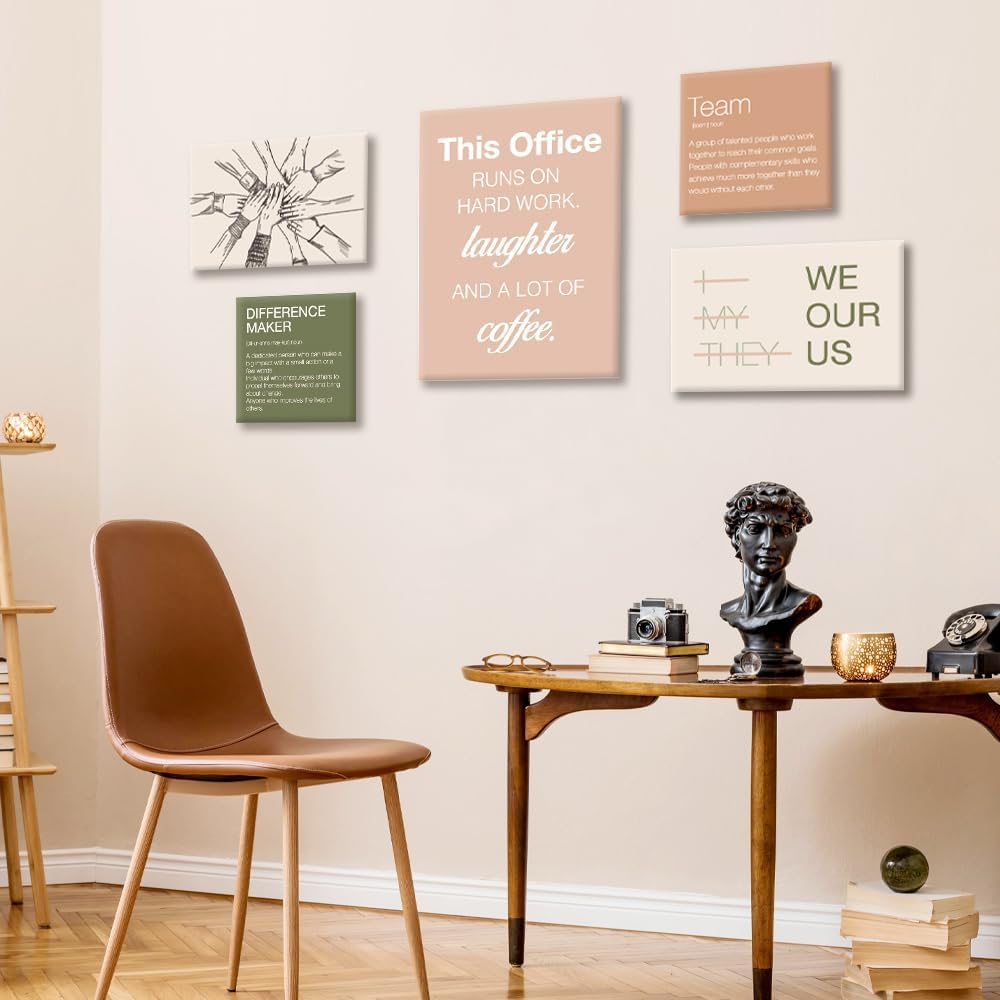 YEOION Motivational Office Wall Art Set of 6,Teamwork Canvas Frame Artwork
