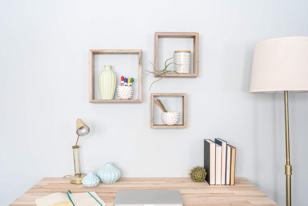 BARNWOODUSA Rustic Shelves, Square Floating Wood Box, Home Decor, Set