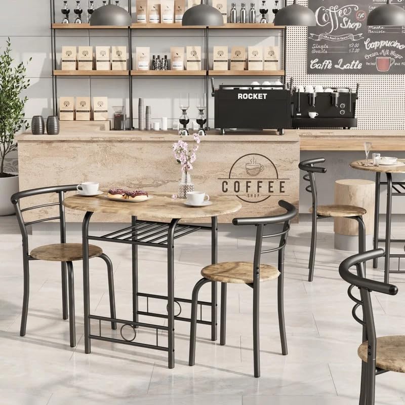 Shahoo 3-Piece Dining Table Set for 2, Kitchen Breakfast Nook Set, Walnut