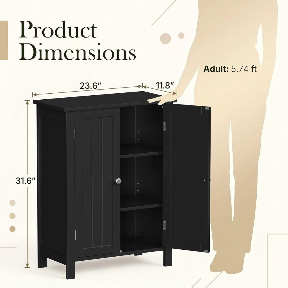 SUPER DEAL Modern Bathroom Floor Storage Cabinet with Adjustable Shelf and Do...