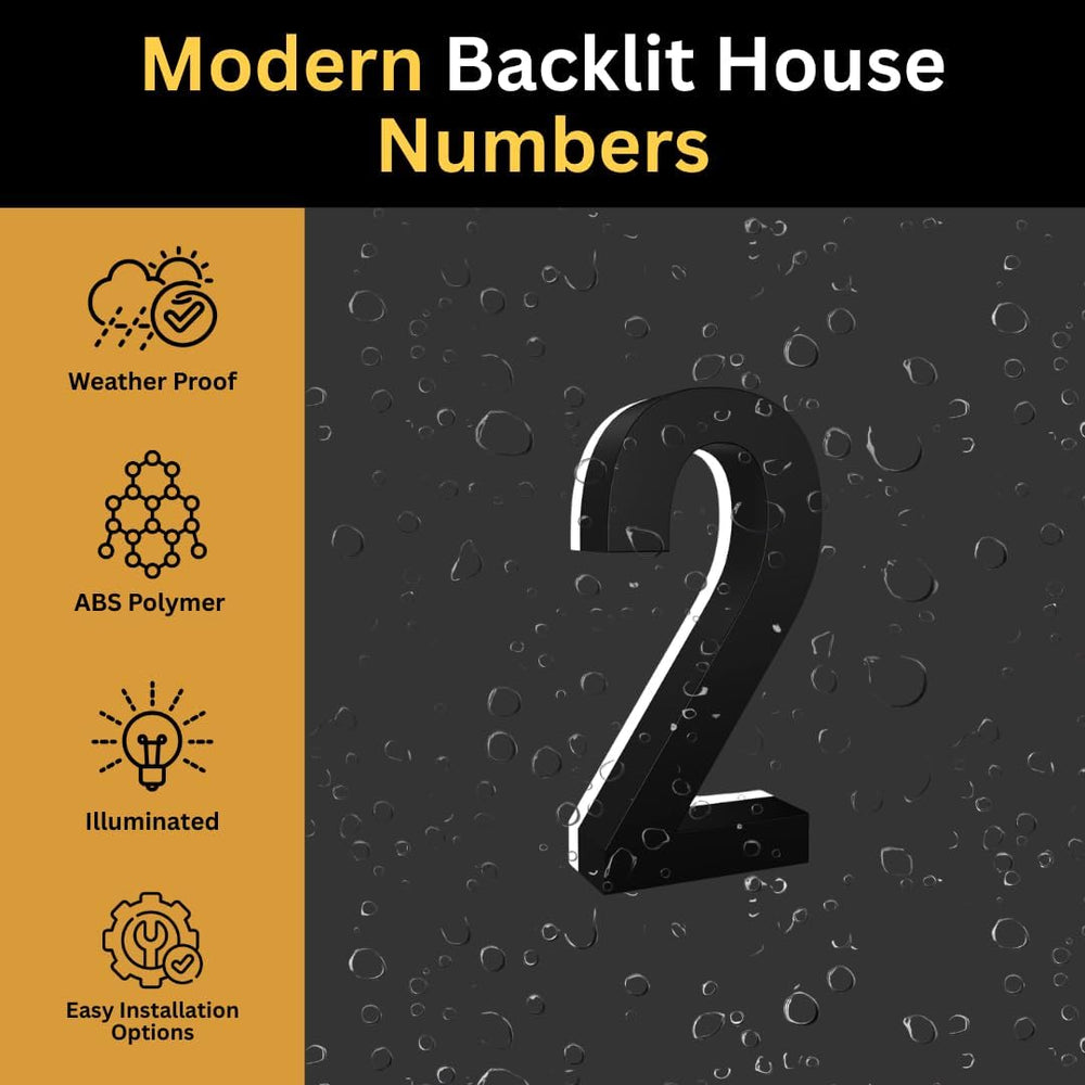 7 Inch Backlit LED House Number, 5000K White Light, ABS (2, Black)
