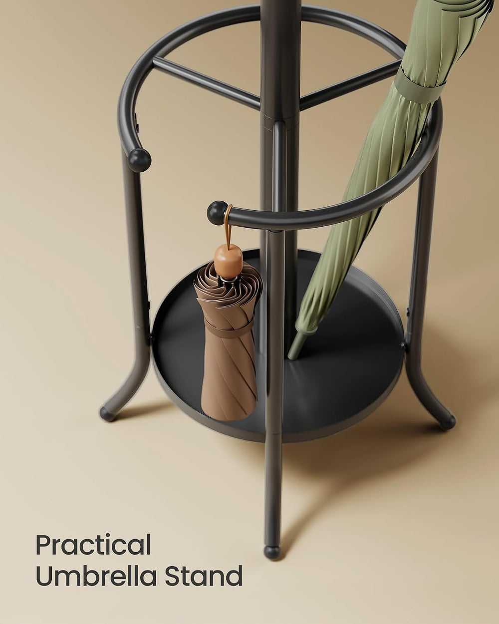 SONGMICS Metal Coat Rack Freestanding, with Umbrella Holder, 12 Hooks