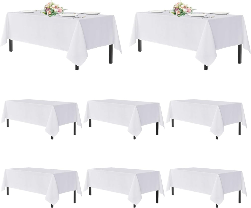 sancua White Table Cloths Rectangle, 8 Pack Tablecloths for 6 Foot Tables