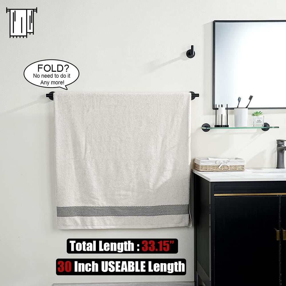 JQK Black Bath Towel Bar, 33 Inch 304 Stainless Steel Thicken 0.8mm Towel Rac...