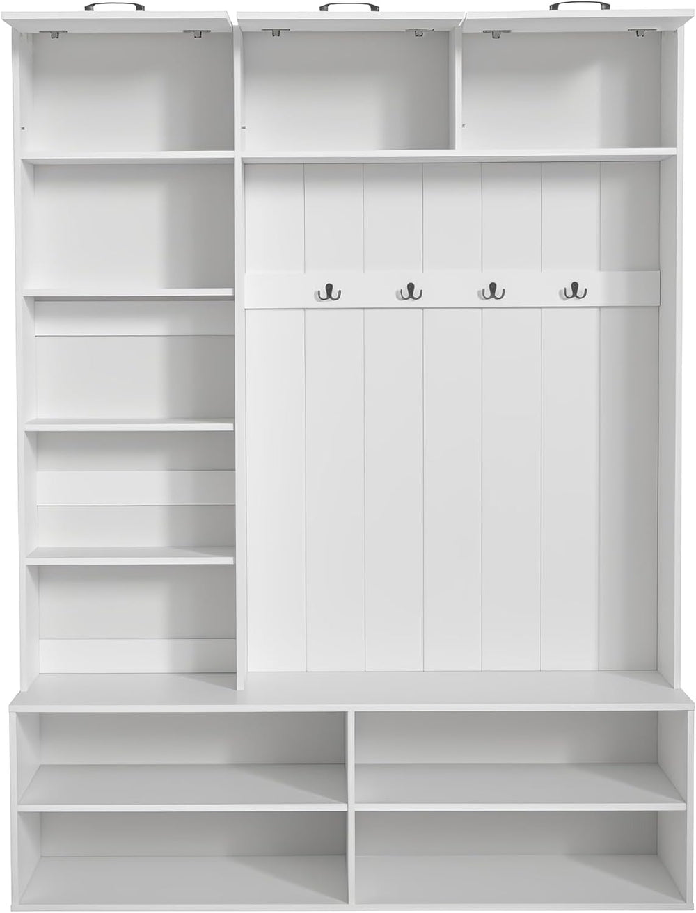 5-in-1 Hall Tree with Bench, Entryway Storage Organizer Cabinet, White