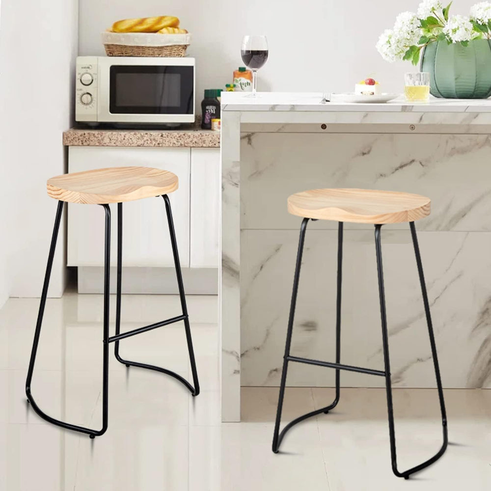 HeuGah 26" Wood Bar Stools Set of 4, Rustic Backless Saddle Counter Stools
