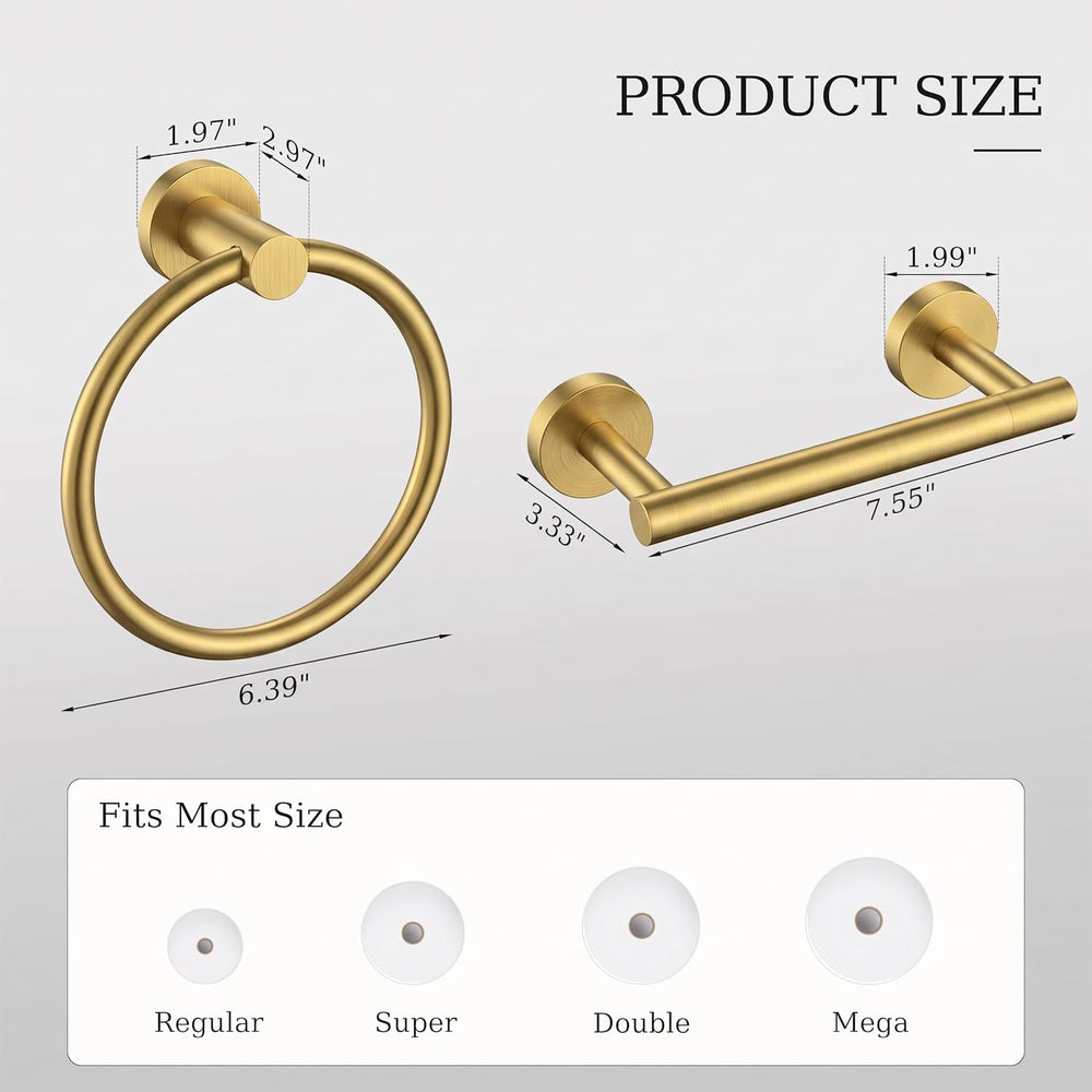 Brushed Gold Toilet Paper Holder & Towel Holder Bathroom Hardware Set