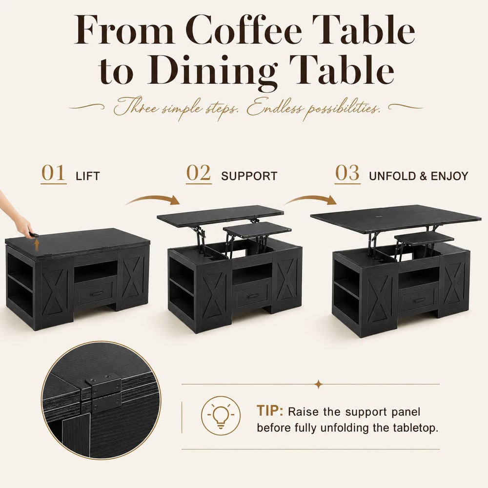 kepptory 40" Lift Top Coffee Table with Storage, Black
