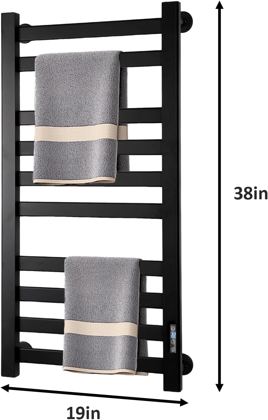 Heated Towel Rack Timer & Multi-Level Temp Adjustment Black