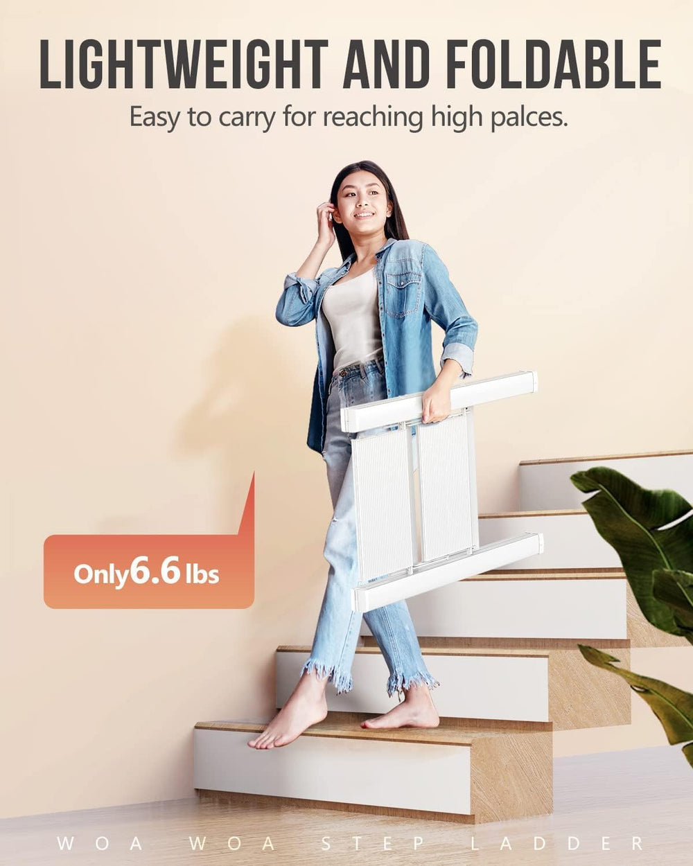 WOA WOA 2 Step Ladder, Foldable Step Stool, 200lbs Load, White