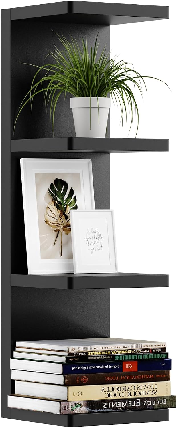 upsimples 4 -Tier Floating Wall Shelf, Black Vertical Vanity Decor Shelves