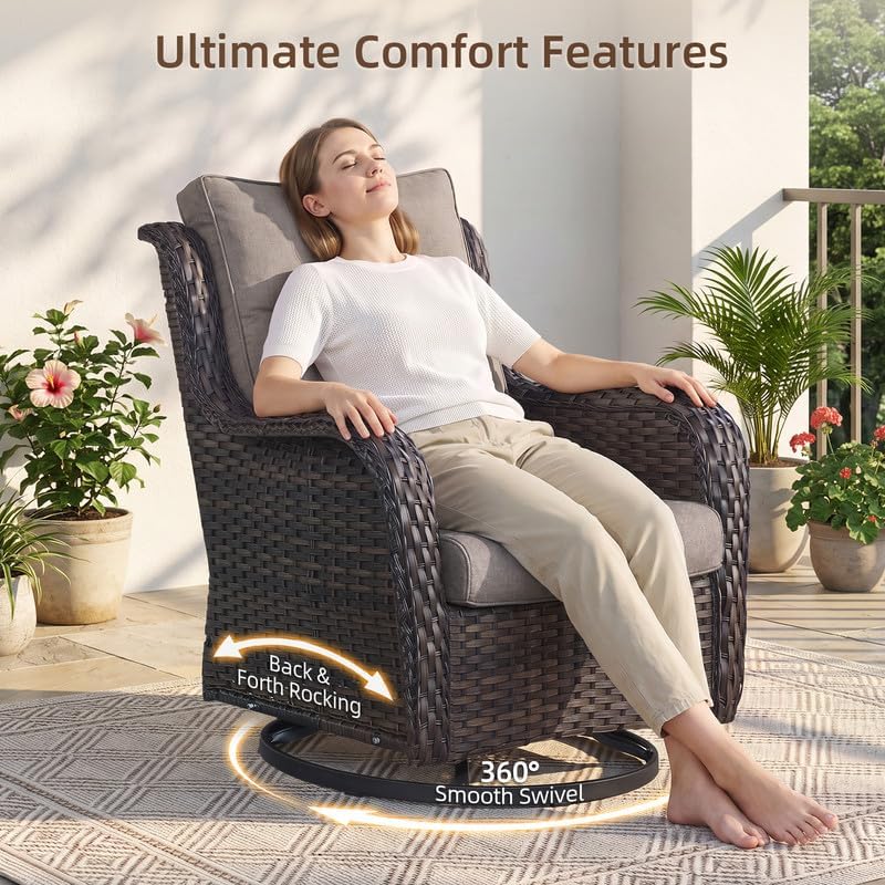 Outdoor Brown Wicker Furniture Set of 5, Wicker Patio Conversation Set Grey