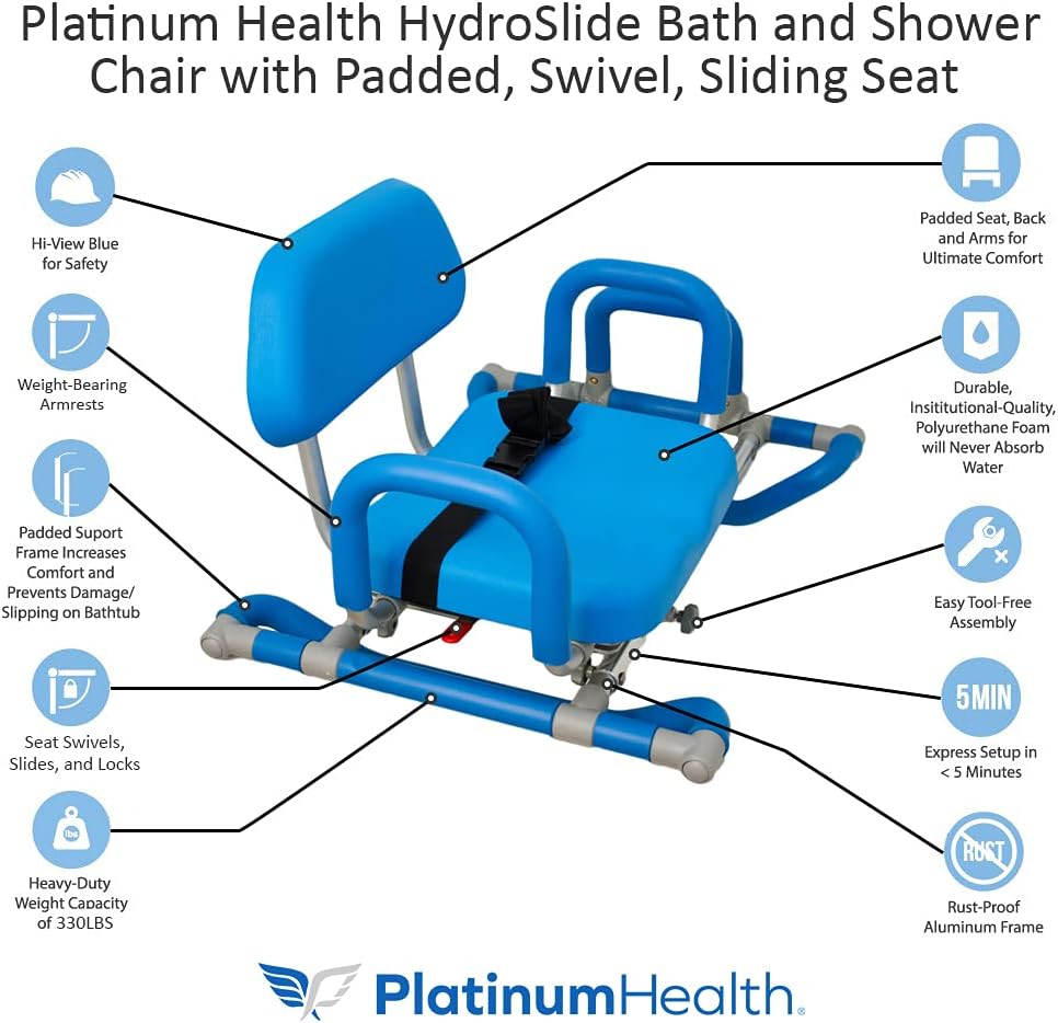 Platinum Health HydroSlide Sliding Shower Chair Swivel Seat for Bathtub, Soft...