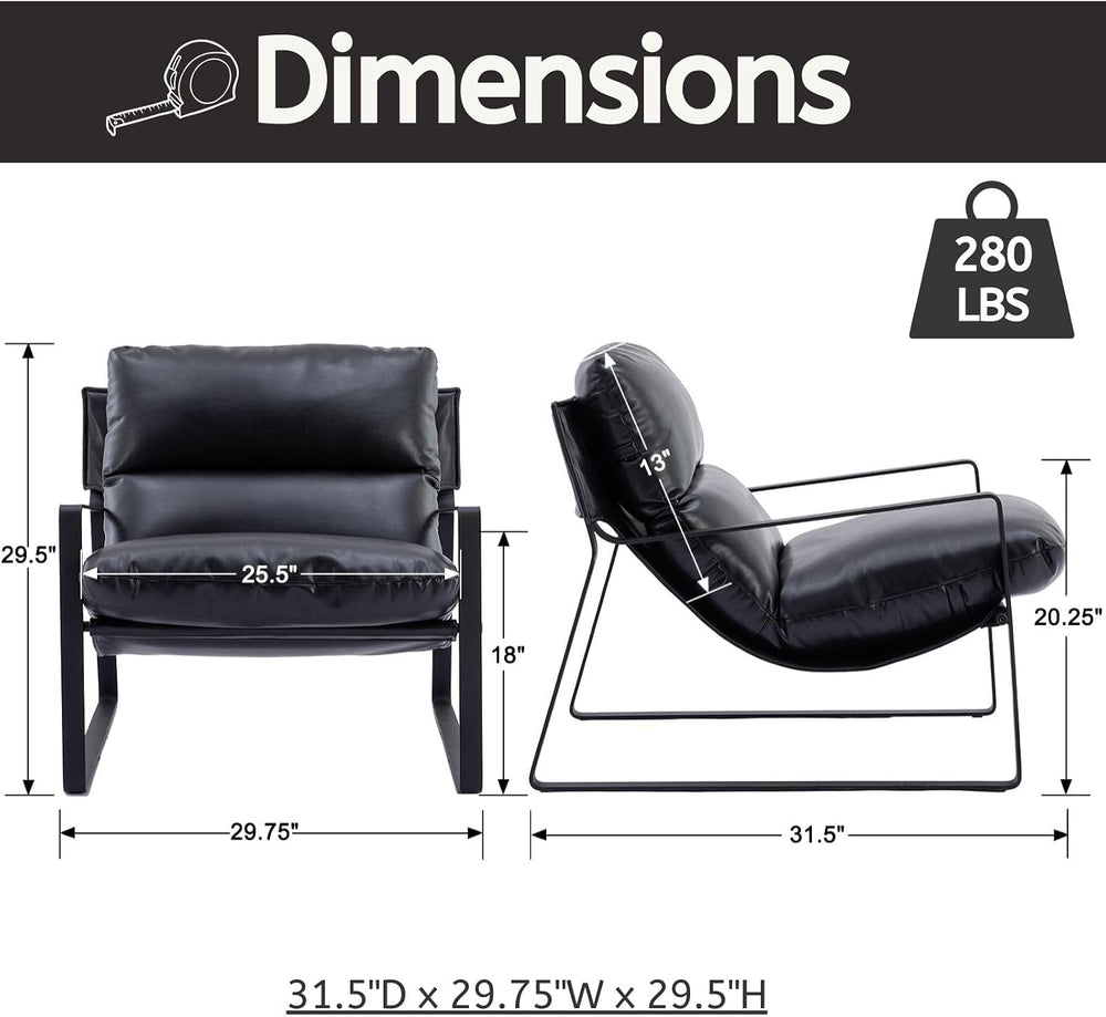 LukeAlon Modern PU Leather Accent Armchair, Black