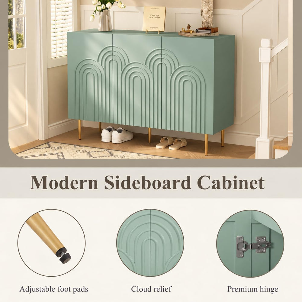ARTPOWER 47" Accent Cabinet with Cloud Relief Sideboard with 3 Doors Green