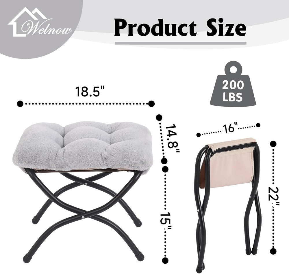 Welnow Folding Ottoman Footstool with Detachable Cushion,15'' H, Plus...