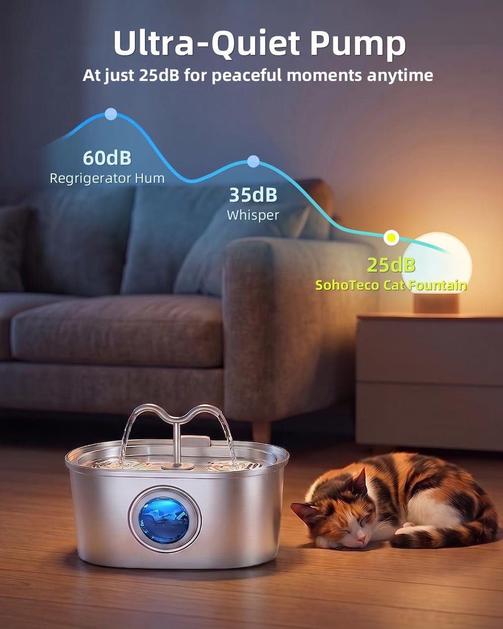 3.2L/108oz Stainless Steel Cat Water Fountain Pet Fountain