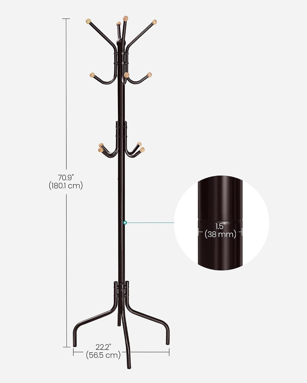SONGMICS Coat Rack Freestanding, Metal Coat Rack Stand with 12 Hooks and 4 Le...