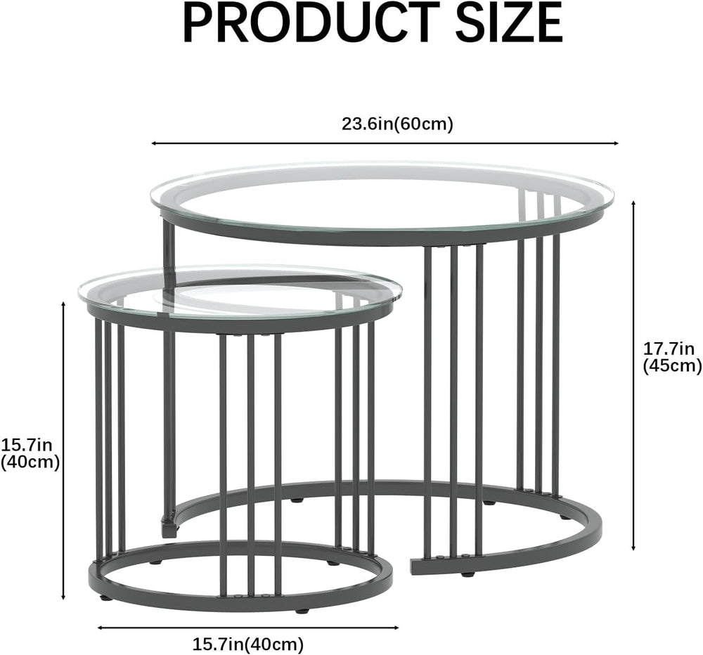 Garden 4 you Nesting Coffee Table, 23.6" Round Coffee Table Set of 2, Gl...