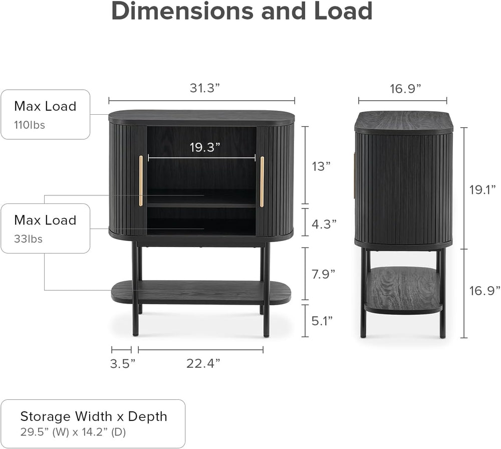 mopio Quin Storage Cabinet, Sideboard, Console Table, Fluted (Black)