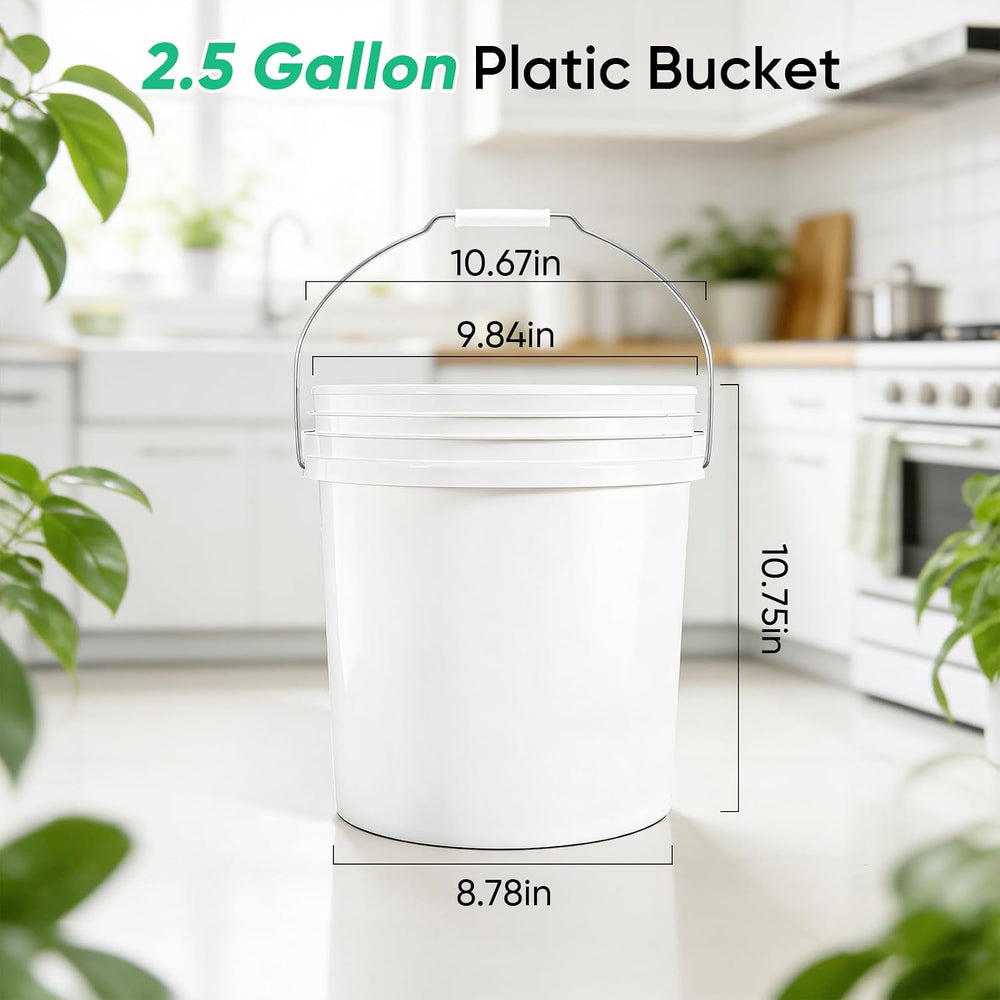 2.5 Gallon Bucket for Cleaning, Small Extra Thick Plastic Bucket with Metal H...