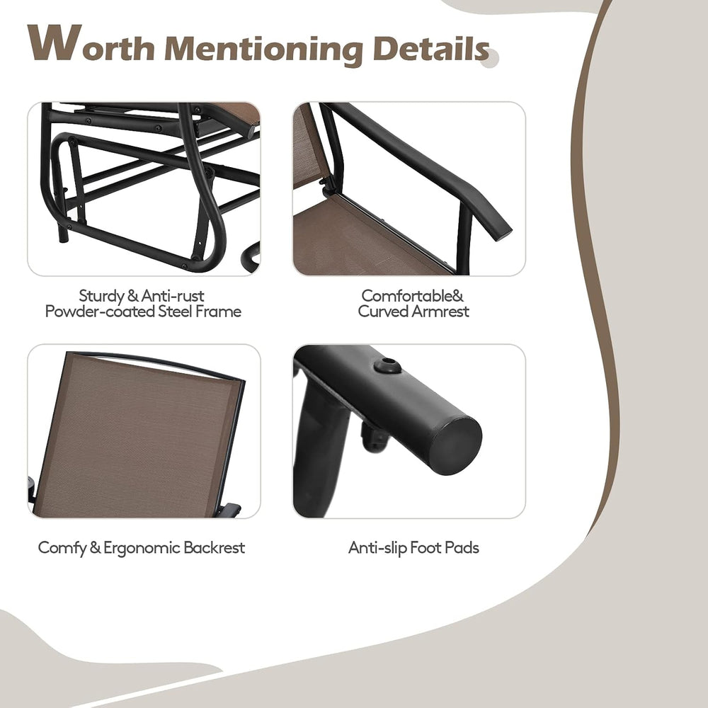 S AFSTAR 2-Person Outdoor Glider, Patio Glider Bench Chairs with Center Tempe...