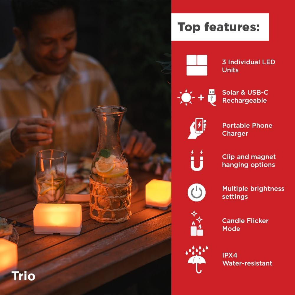 LuminAID Trio Solar Cube LED Lanterns with Phone Charger, Water Resistant