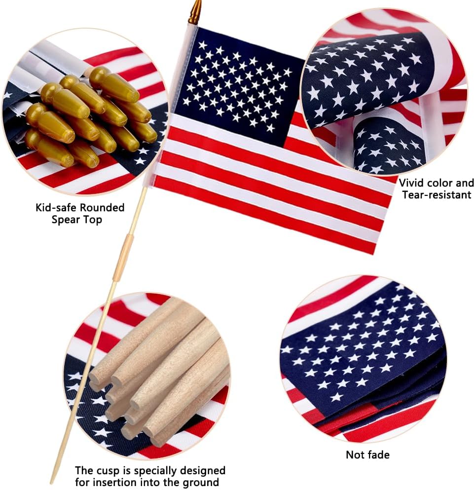 24 Pcs 12x18 Inch American Flags on Stick for Outside Multi-Purpose Use