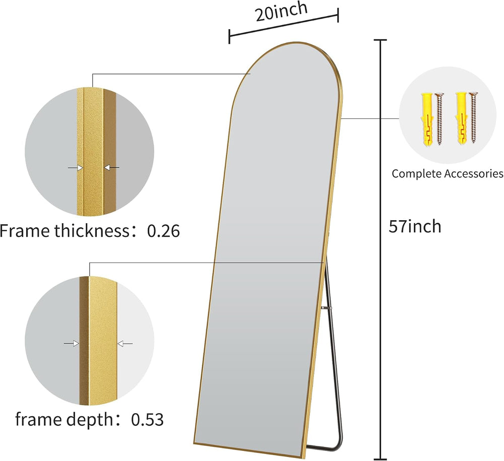57" x 20" Arched Full Length Mirror - Wall Mounted/Floor Mirror Alu...