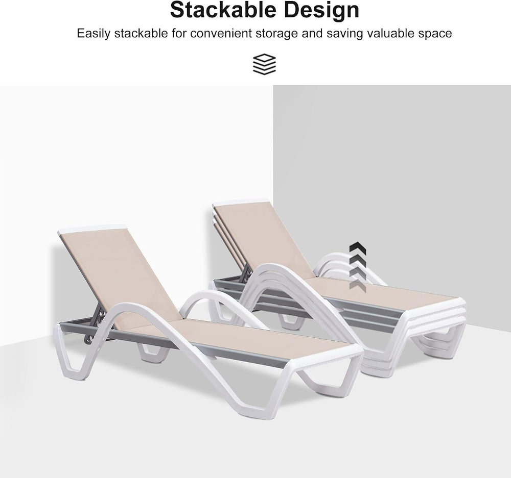 PURPLE LEAF Patio Chaise Lounge 1 Piece Plastic Arm Chair, Stackable, Khaki