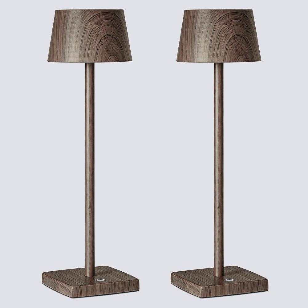 Cordless Rechargeable LED Table Lamp Set of 2, Walnut