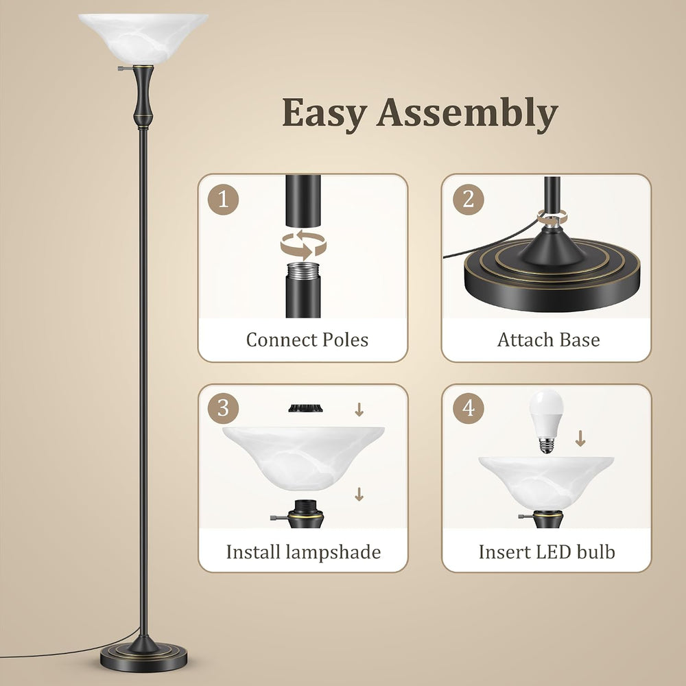 SIBRILLE Dimmable LED Torchiere Floor Lamp with Glass Shade