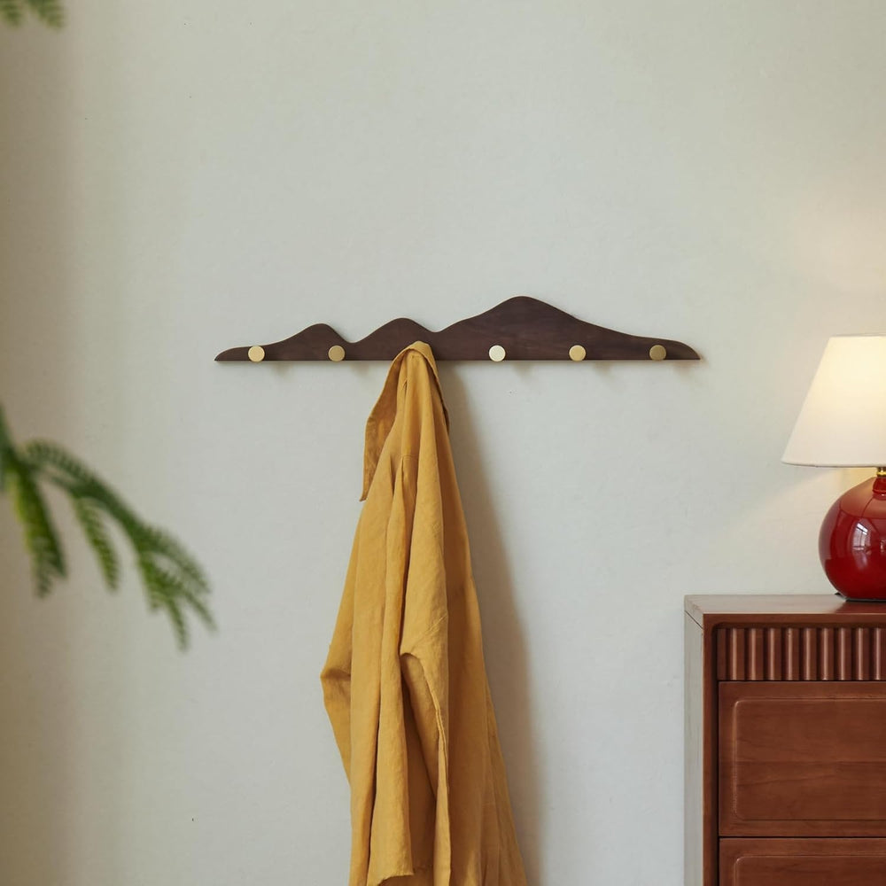 Wall Coat Rack, Walnut Wood, 6 Hooks