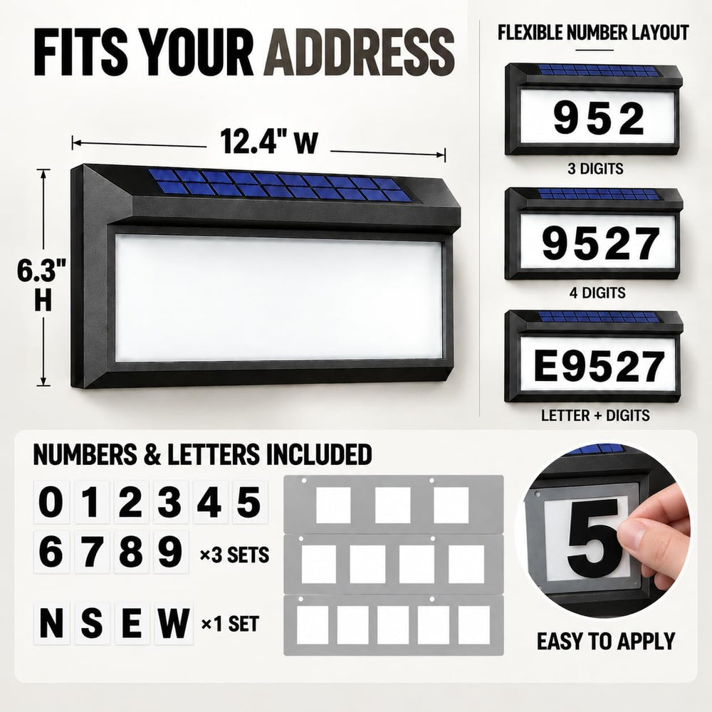 Solar Address Sign, Lighted House Numbers for Outside, Illuminated Plaque