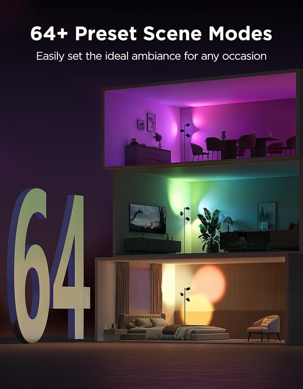 Govee Tree Floor Lamp with 3 Rotatable Lights, Compatible with Matter
