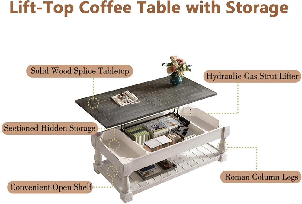 Henf Lift Top Coffee Table with Storage,47.24" Solid Wood Coffee Tables ...