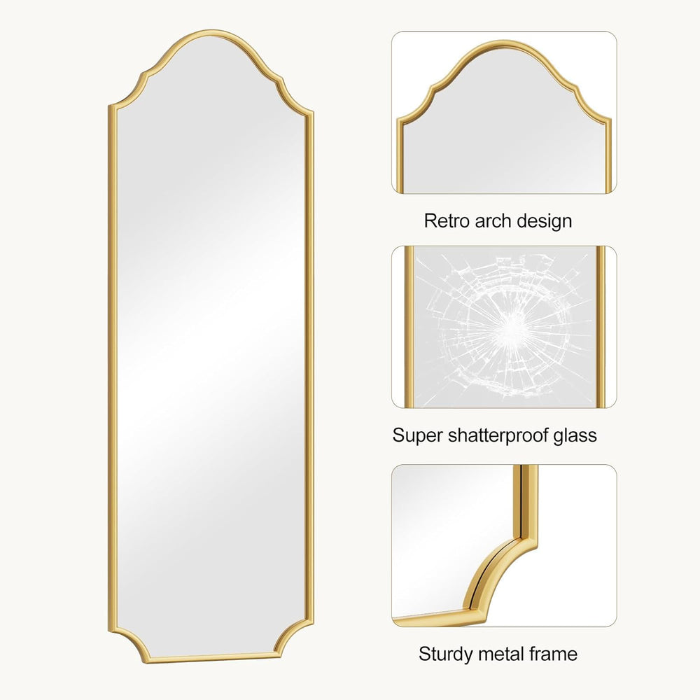WallBeyond Arched Full Length Mirror Wall Mounted, 65"x22" Gold Met...
