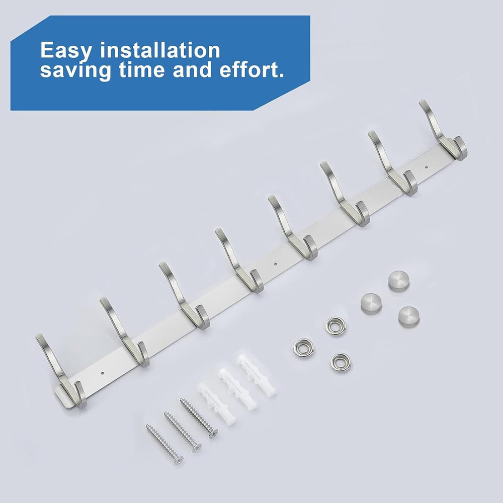 23 Inch Coat Rack Wall Mount with 8 Hooks, 2 Pack Silver Wall Hooks